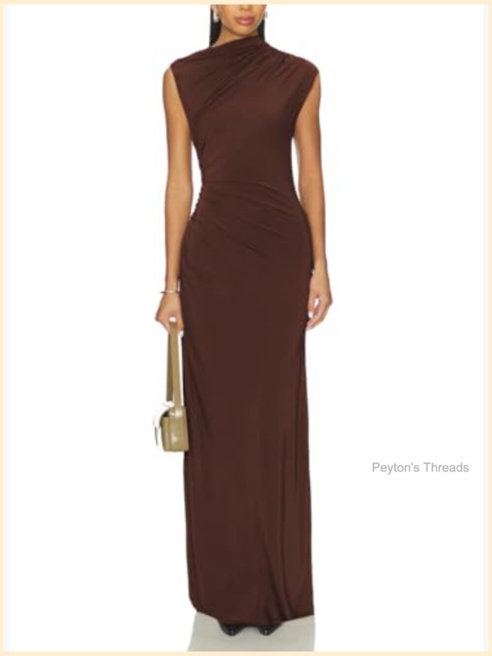 Ruched Bodycon Maxi Dress Sleeveless High Neck Cocktail Party Gown - Picture 2 of 5